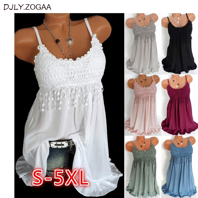 Plus Size Fashion Women Sexy vest dress Summer Sleeveless Top Lace Tank Shirt Blouse 7 Colors